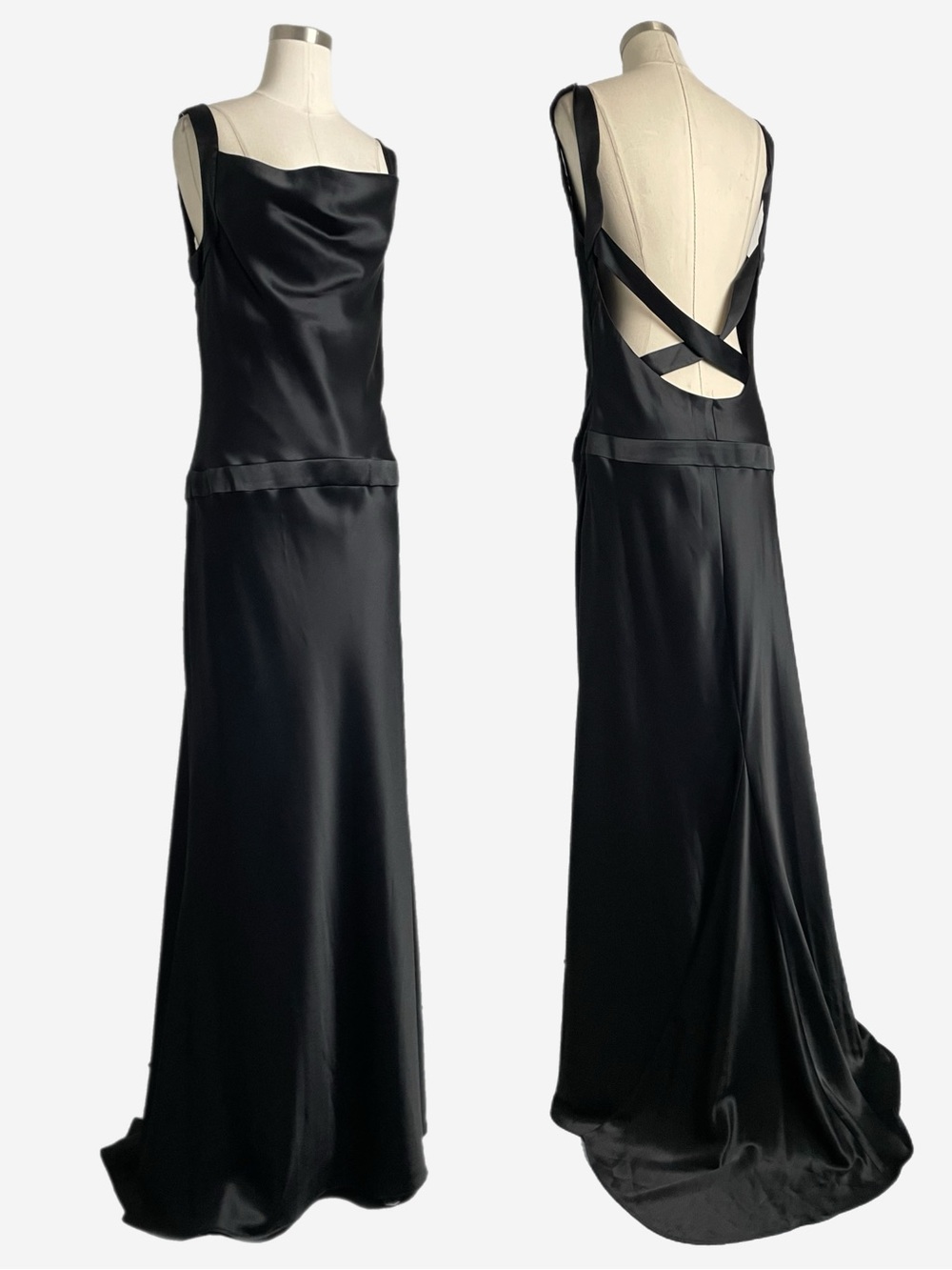 Vintage Y2K ABS black satin open back maxi gown How To Lose A Guy in 10 Days L